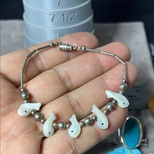 Charming Silver Natural Pearl Fish Bracelet 7”